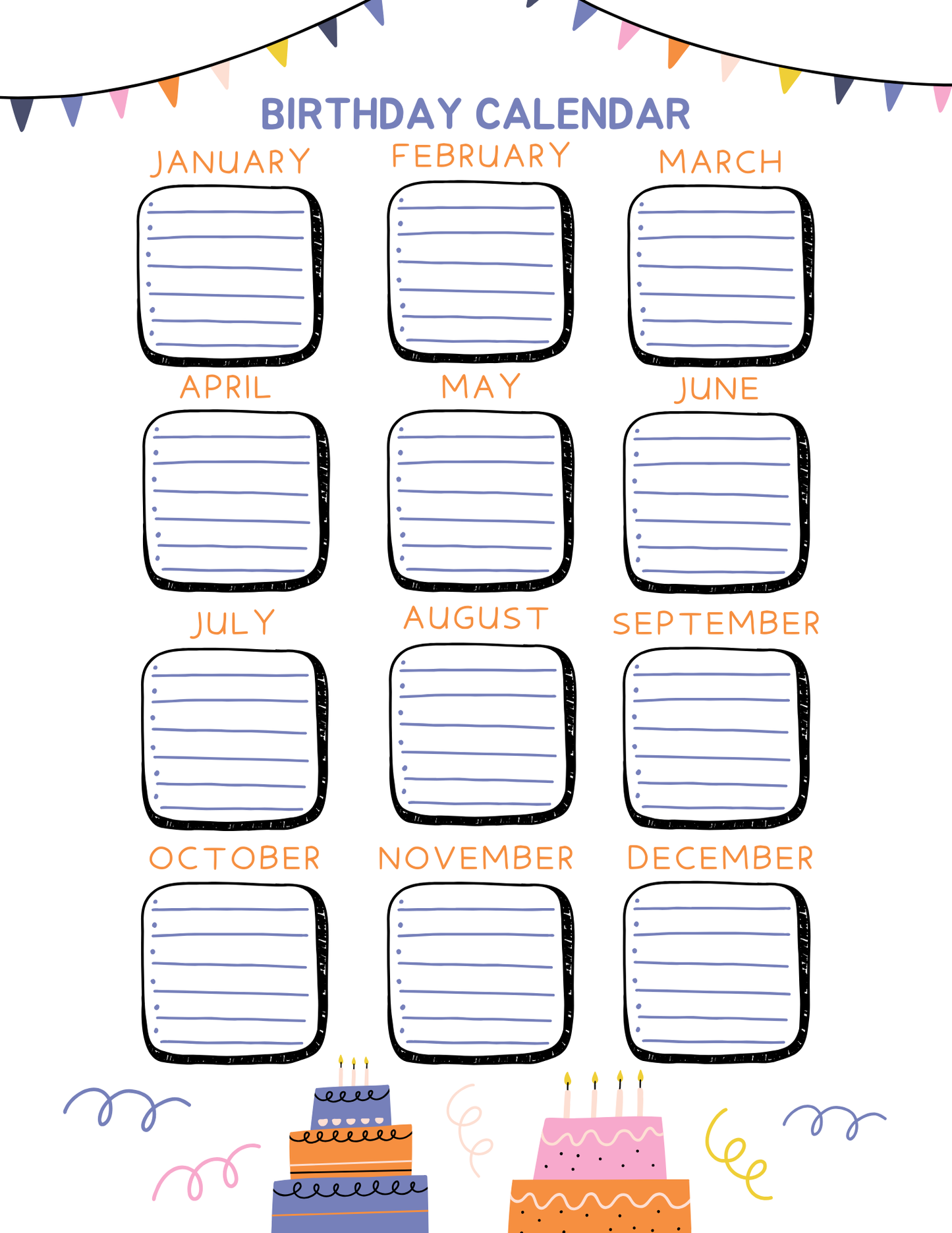 Birthday Calendar Printable